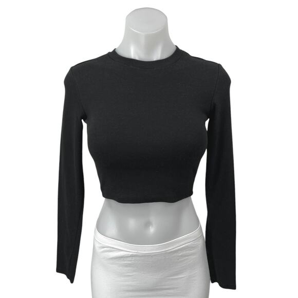 Zara Women's Black Long Sleeve Crew Neck Cropped Pullover Sweater Top Size S - Picture 1 of 3